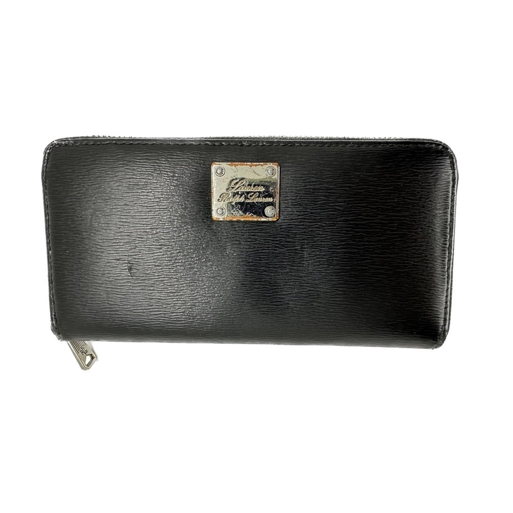 Vintage Lauren Ralph Lauren Sloan Street Black Textured Leather Wallet 8 x 4